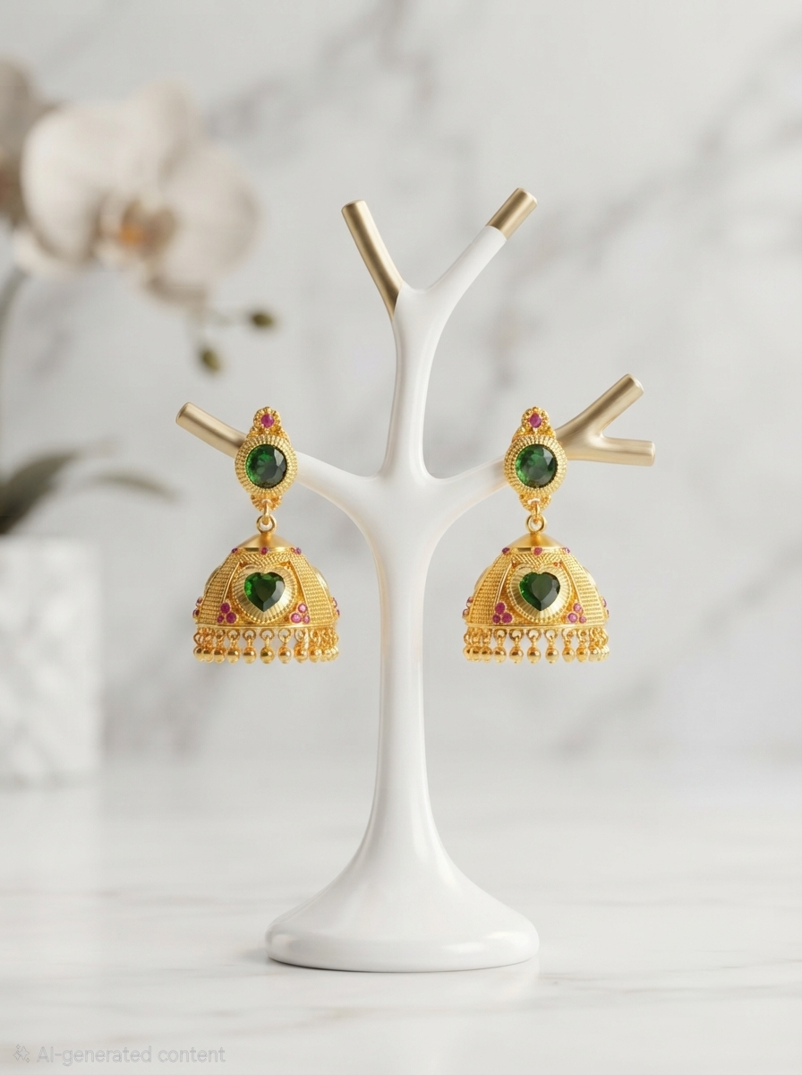 Royal Emerald Accent 24K Gold Plated Jhumka Earrings