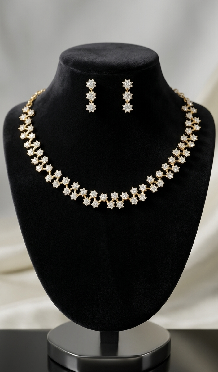 24k Gold Plated Floral Lattice Necklace & Earring Set