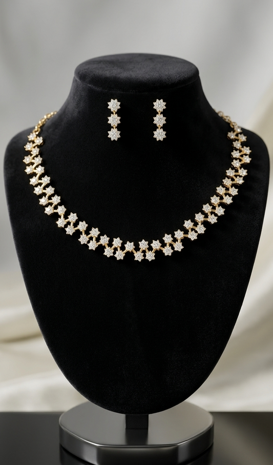 24k Gold Plated Floral Lattice Necklace & Earring Set