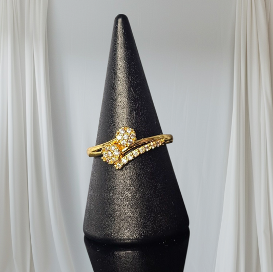 Celestial Bloom 24k Gold Plated Bypass Ring – Sparkling Pavé Cluster Design