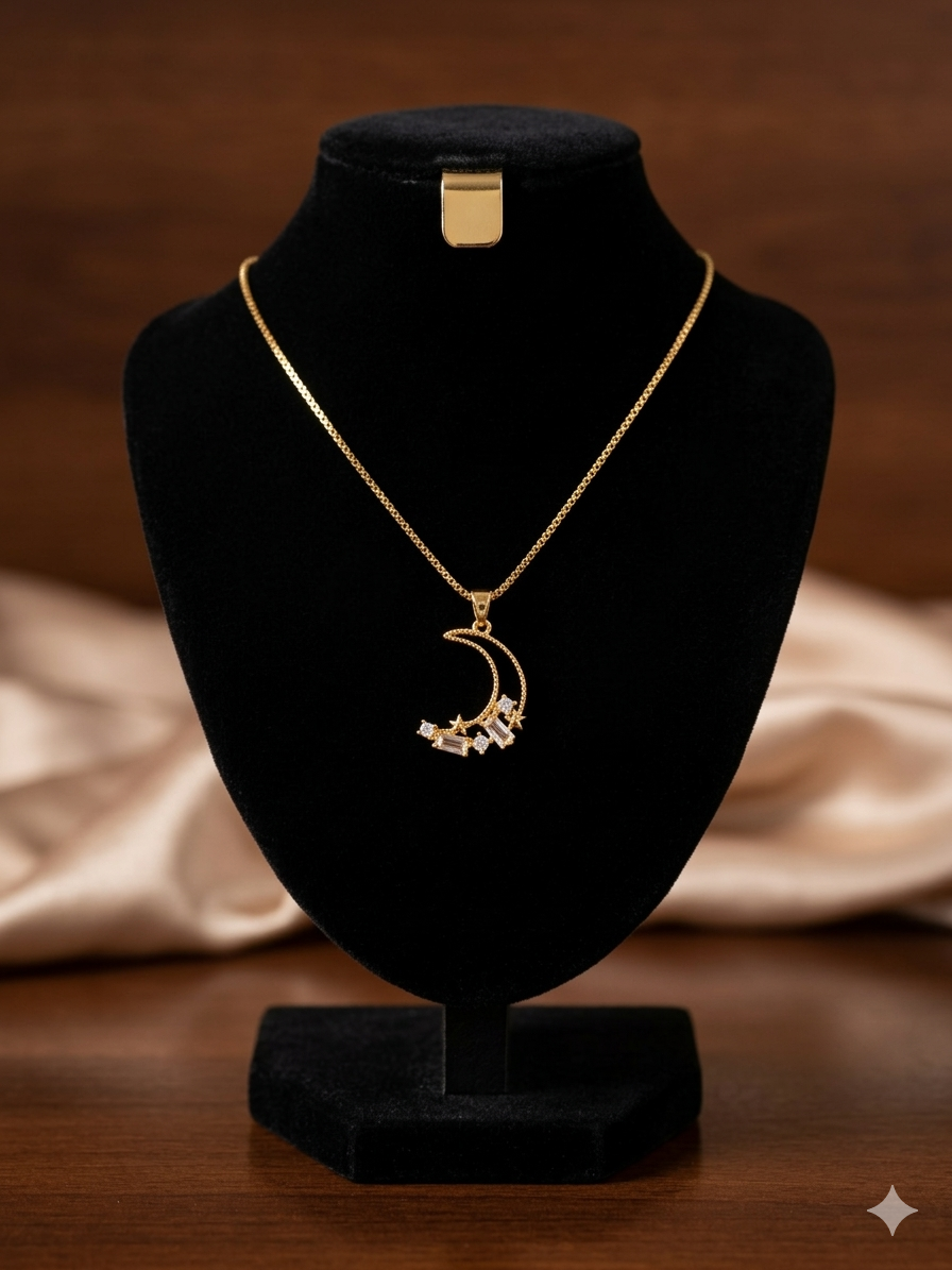 Celestial Moon & Star Pendant Necklace – 24K Gold Plated