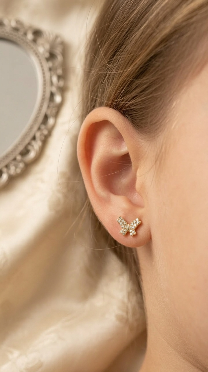 24 k Gold plated  Butterfly Stud Earrings – Minimal Sparkle Mini Studs