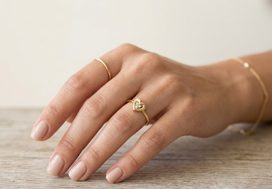 24K Gold Plated Heart Charm Ring