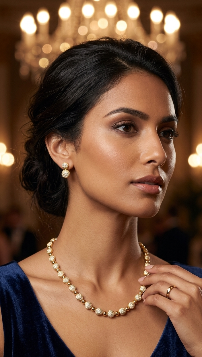 24K Gold-Plated Crystal Beaded Necklace & Earring Set