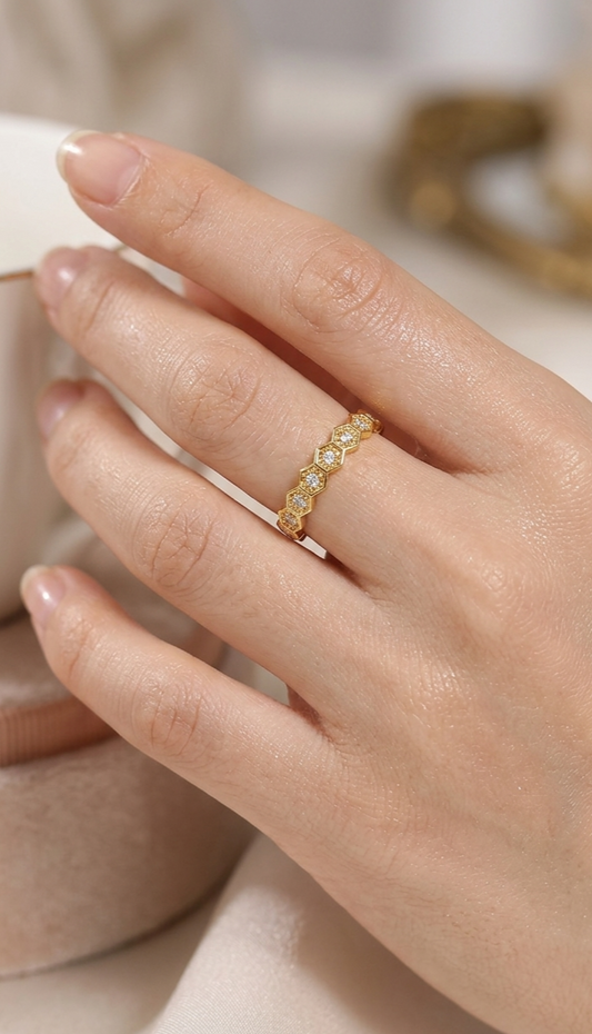 Hexa-Glitz Stackable Ring | 24k Gold Vermeil Finish