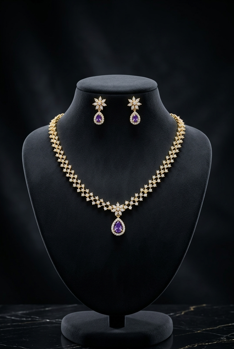 Aura of Royalty – 24K Gold Plated Ruby & Diamond Flora Jewelry Set