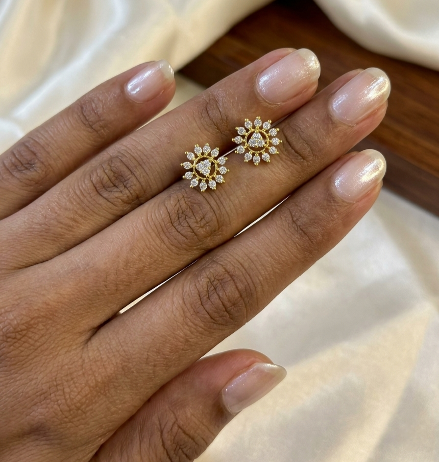Elegant 24k Gold-Plated Sunburst Diamond Stud Earrings