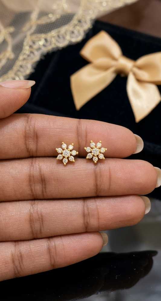 24K Gold Plated Sparkling Sunburst Floral Stud Earrings