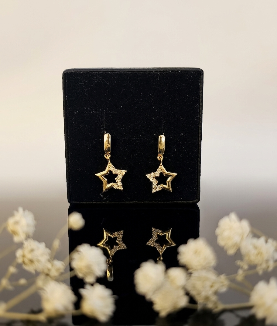24k Gold Plated Pavé Star Drop Earrings