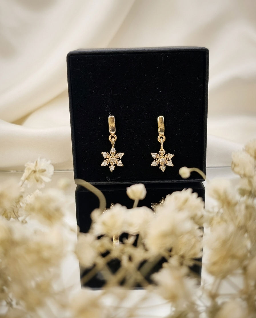 Elegant 24K Gold Plated Snowflake Drop Earrings