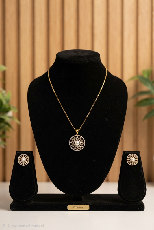 Radiant Pearl & Diamond Replica Pendant with 24k Gold-Plated Chain Set
