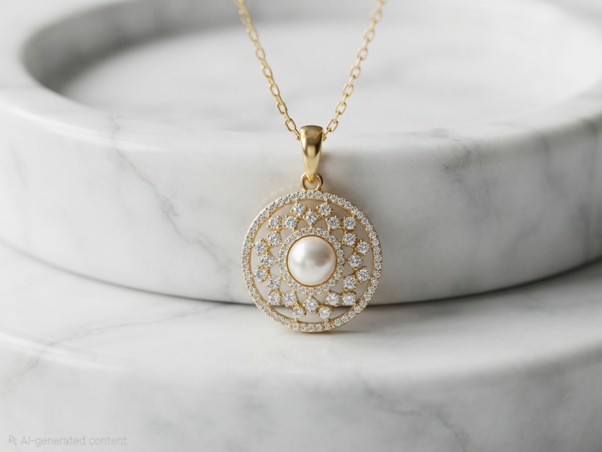 Radiant Pearl & Diamond Replica Pendant with 24k Gold-Plated Chain Set