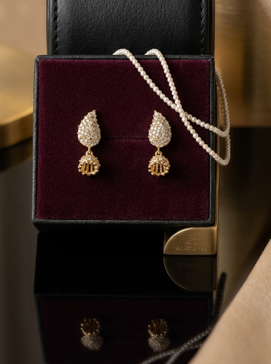 24 k Gold-Plated Crystal Jhumkas