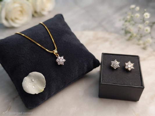 Radiant Bloom Diamond Replica Pendant with 24K Gold-Plated Chain