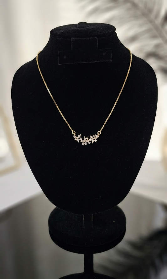 24k Gold Plated  Flora Marquise Cluster Necklace