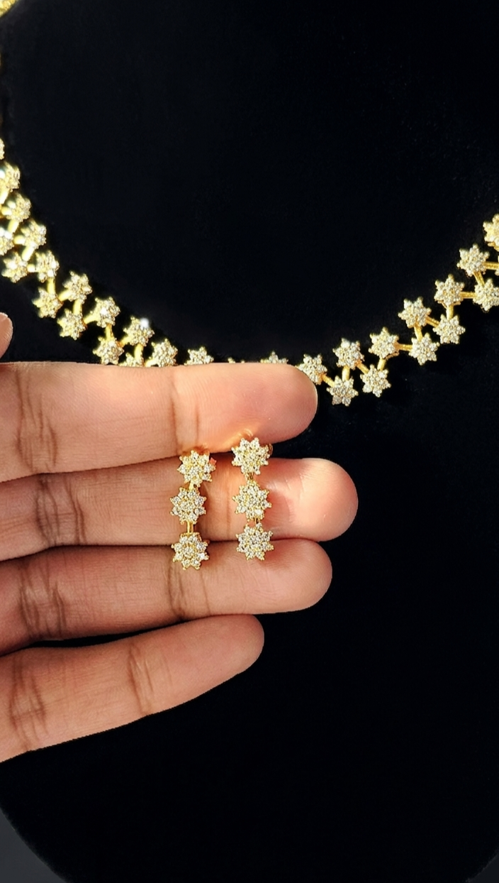 24k Gold Plated Floral Lattice Necklace & Earring Set