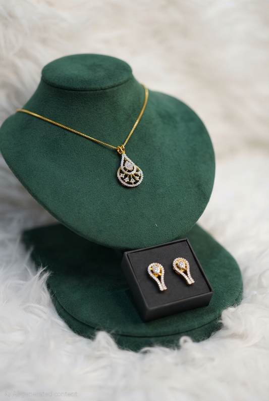 Diamond Replica Teardrop Pendant and Matching Earrings