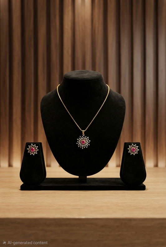 24K Gold-Plated Starburst & Diamond Replica Pendant Set | Luxury Jewelry