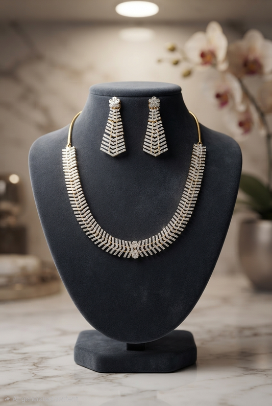 Elegance Chevron Diamond Replica Necklace & Earring Set | Luxury Statement Jewelry