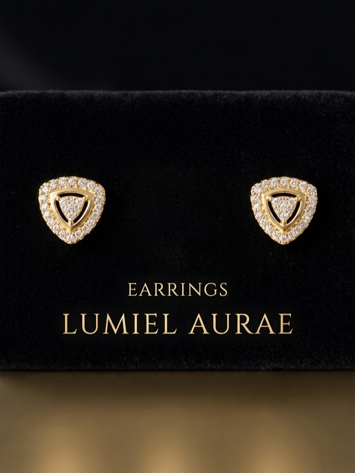 24k Gold-Plated Triangular Diamond-Stud Earrings