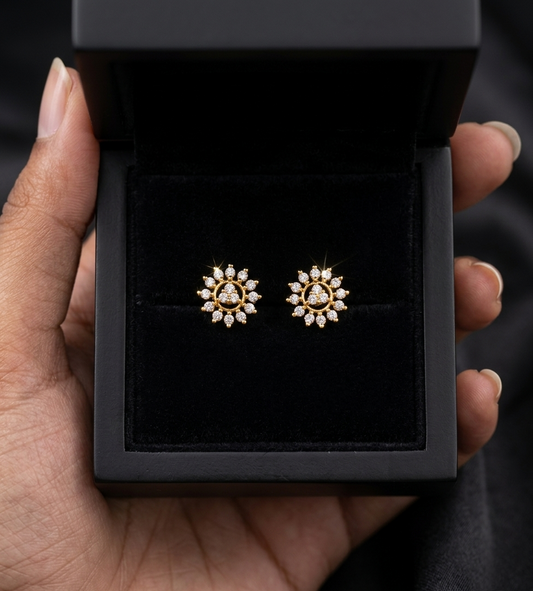 Elegant 24k Gold-Plated Sunburst Diamond Stud Earrings