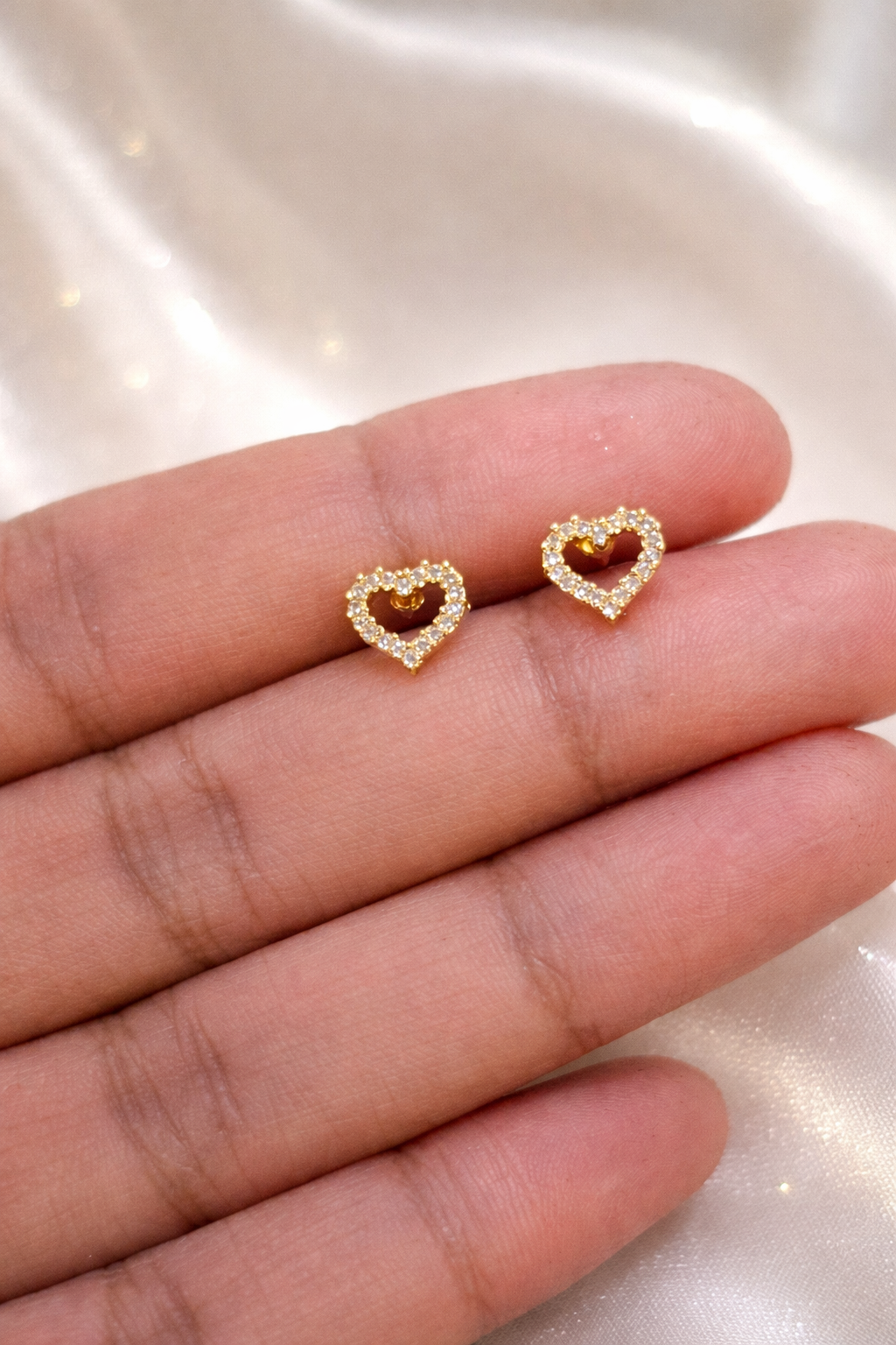 24K Gold Plated Sparkling Heart Stud Earrings