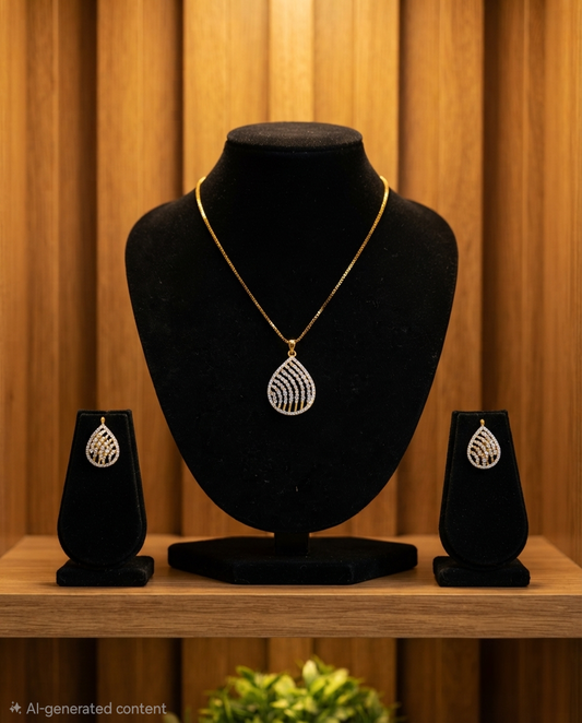 Elegance Tear-Drop Diamond Replica Jewelry Set with 24K Gold Plated Chain