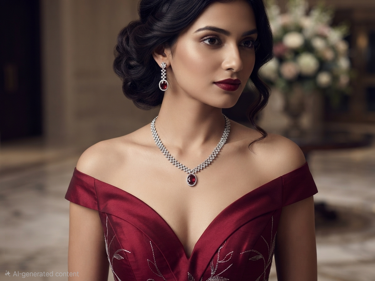 Radiant Green and Red Emerald & Diamond Replica Necklace Set