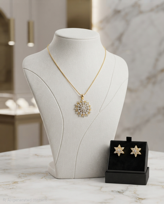 Radiant Starburst Diamond Replica Pendant & 24k Gold-Plated Chain