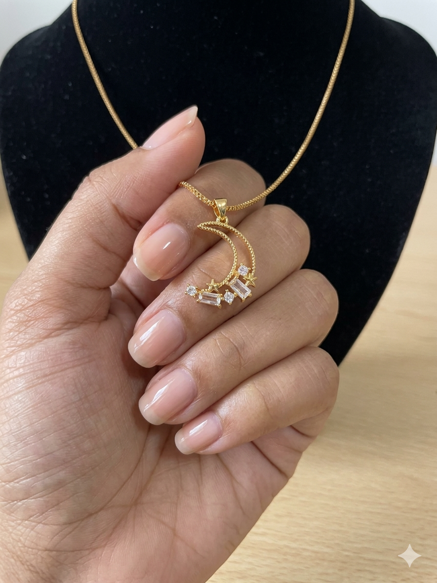 Celestial Moon & Star Pendant Necklace – 24K Gold Plated