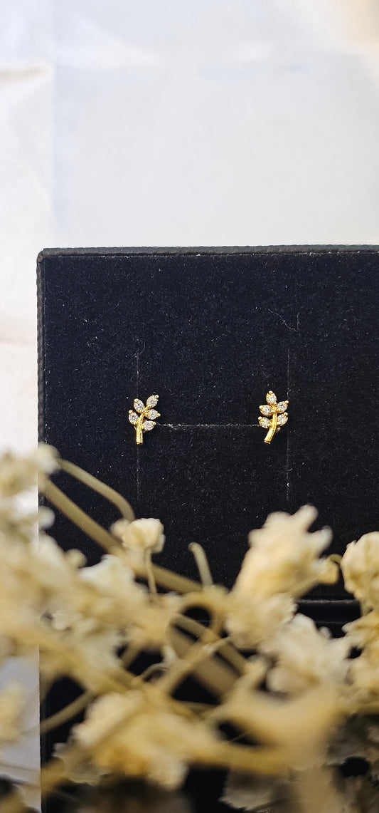 24k Gold Plated Laurel Leaf Mini Stud Earrings