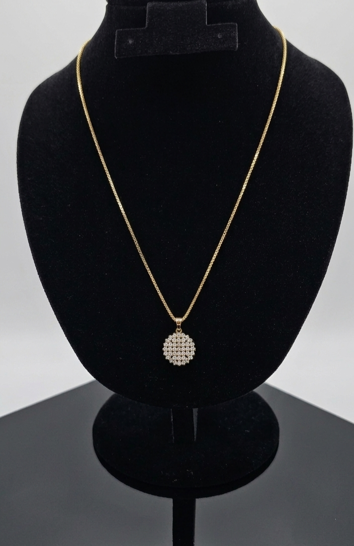 24k Gold Plated Round Pavé Cluster Necklace