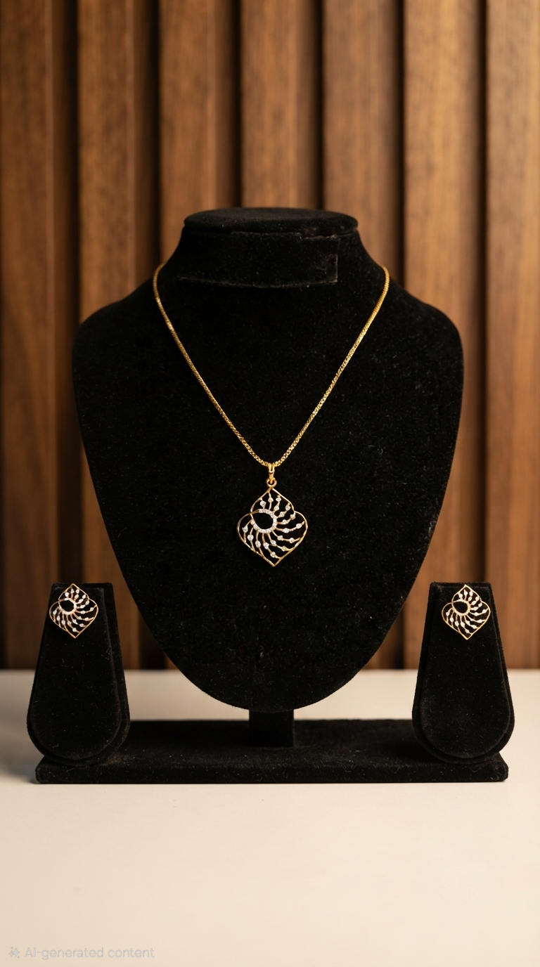 Radiant Spiral 24K Gold-Plated Necklace Set with Diamond Replica Pendant