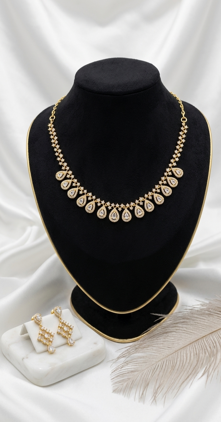 Royal Radiance 24K Gold-Plated Pear-Cut Droplet Necklace Set