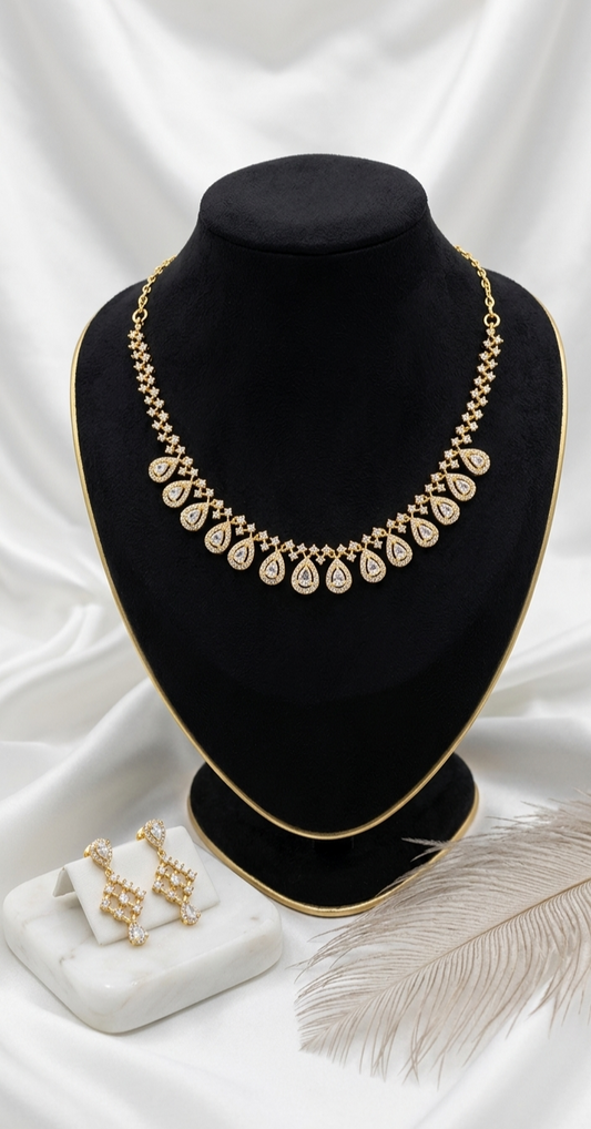 Royal Radiance 24K Gold-Plated Pear-Cut Droplet Necklace Set