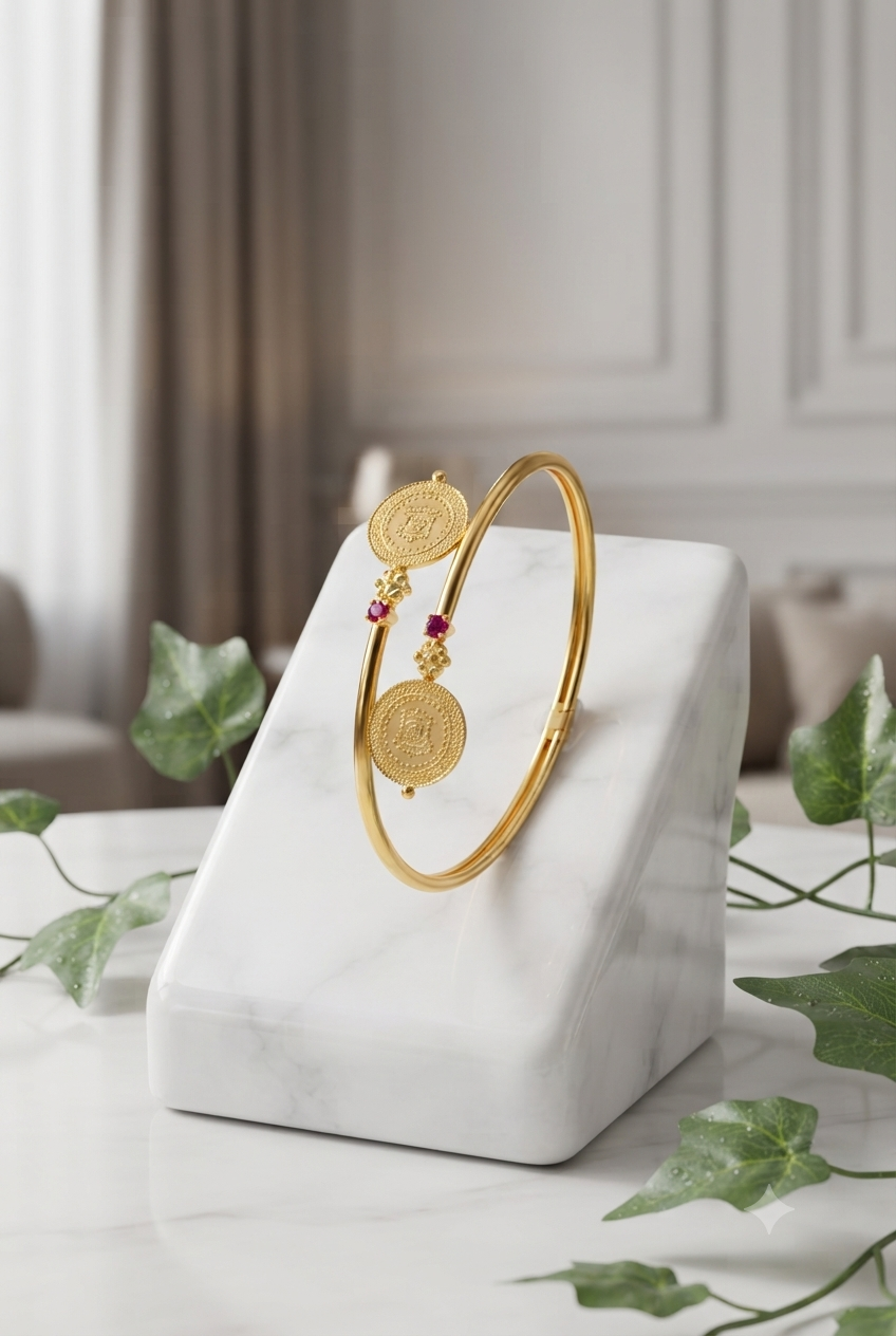 Opulent Lakshmi Coin Accent 24K Gold-Plated Bangle | Luxury Statement Jewelry