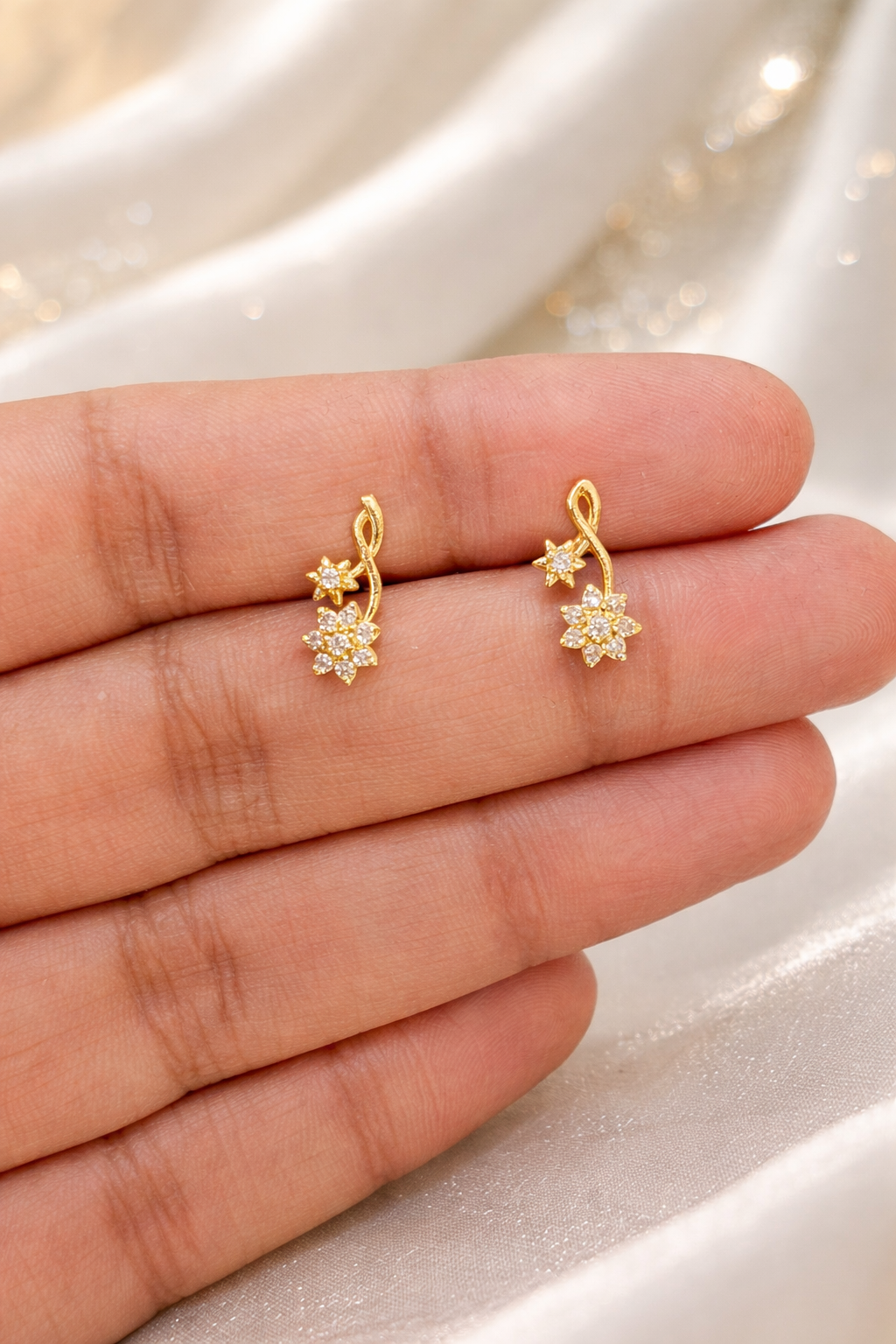 Golden Blossom 24K Gold-Plated Floral Drop Studs