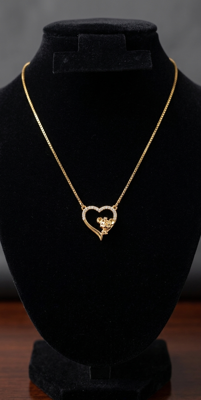 24K Gold-Plated Whimsical Heart & Mouse Pendant Necklace