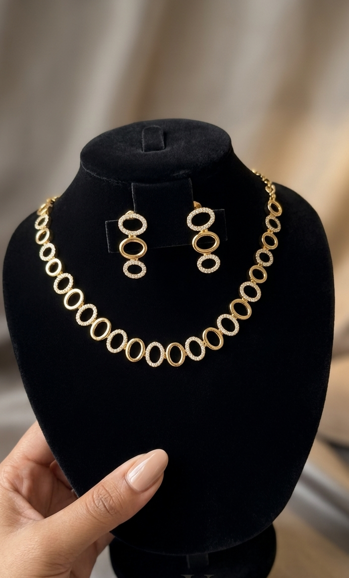 Elegant 24k Gold Plated Oval Link Jewelry Set