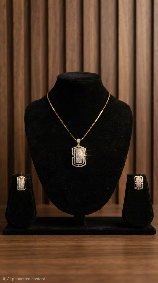 Radiant Elegance Diamond Replica Pendant & Earring Set with 24k Gold-Plated Chain