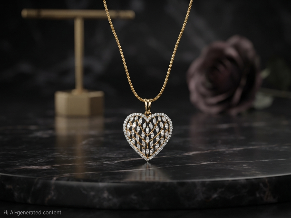 Golden Heart Diamond Replica Pendant & 24K Gold-Plated Chain Set