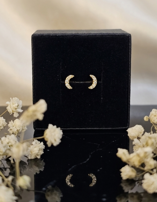24k Gold Plated Celestial Crescent Moon Mini Stud Earrings