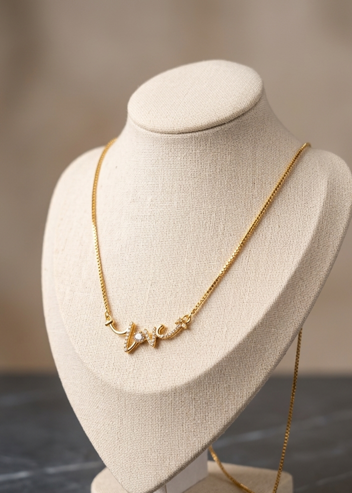 24K Gold Plated "Love" Script Pendant Necklace – Shimmering Pavé Crystal Edition