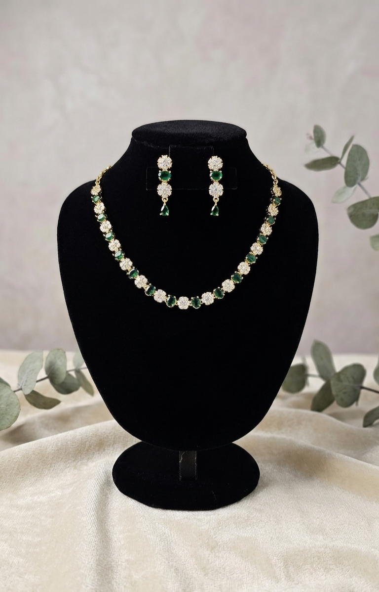 Emerald Virtue 24K Gold Plated Necklace & Earring Set