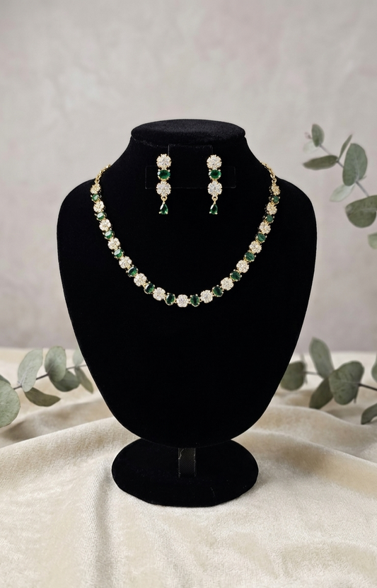Emerald Virtue 24K Gold Plated Necklace & Earring Set