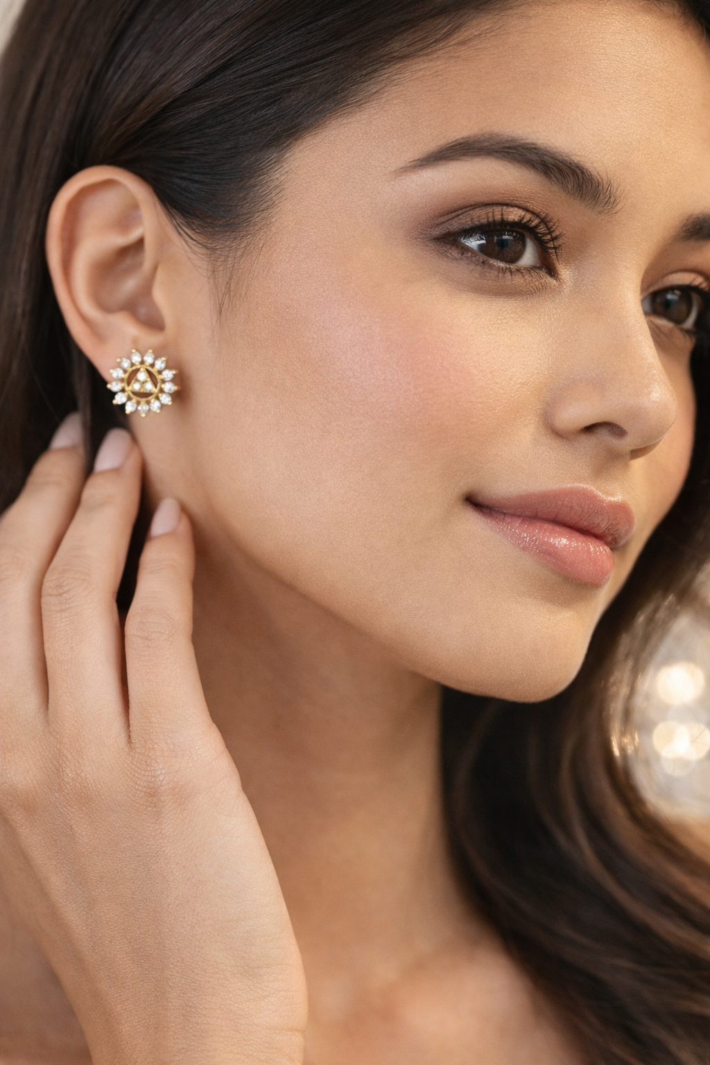 Elegant 24k Gold-Plated Sunburst Diamond Stud Earrings
