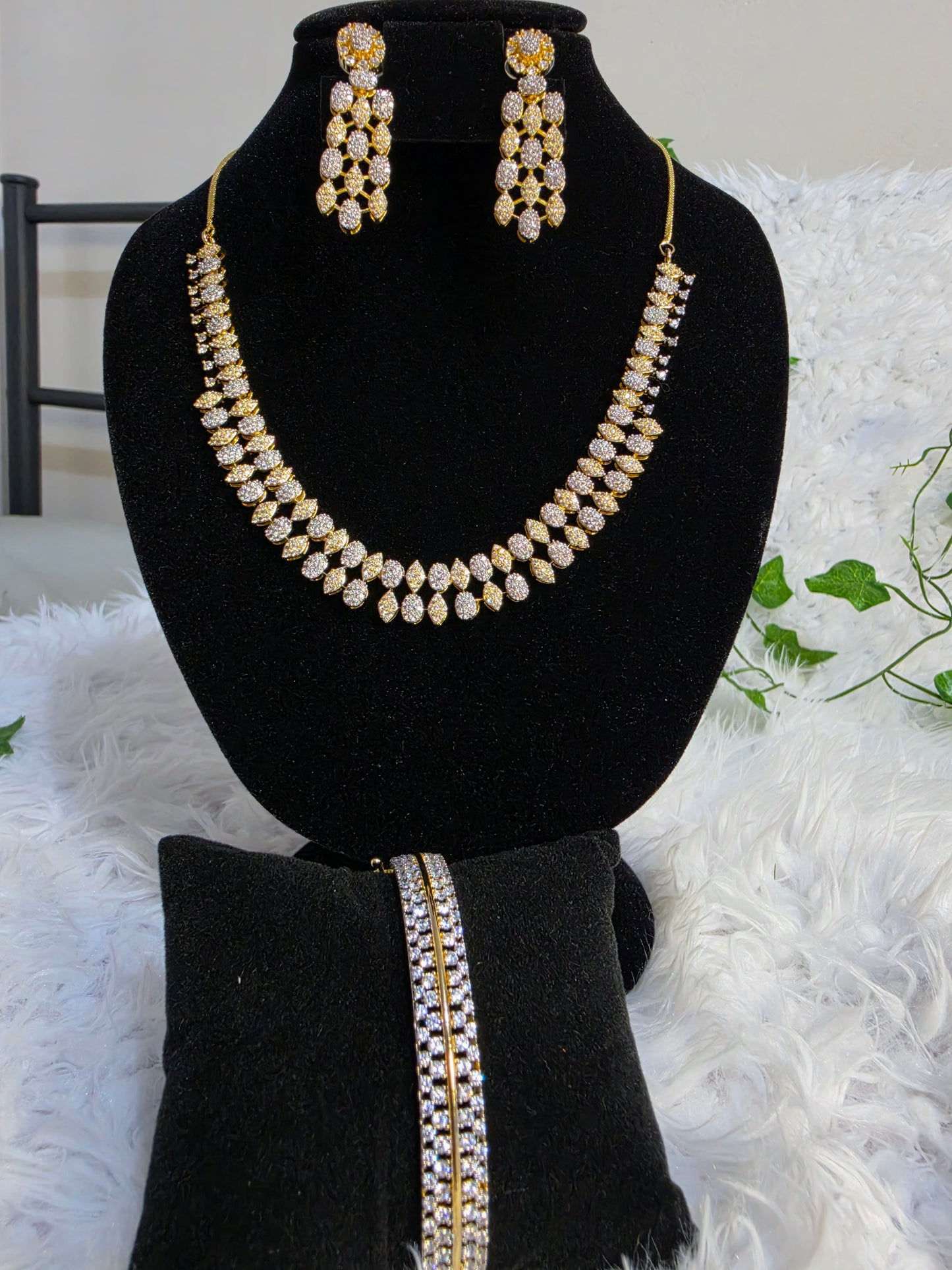 Radiant Double-Strand Diamond Replica Necklace and Earring Set