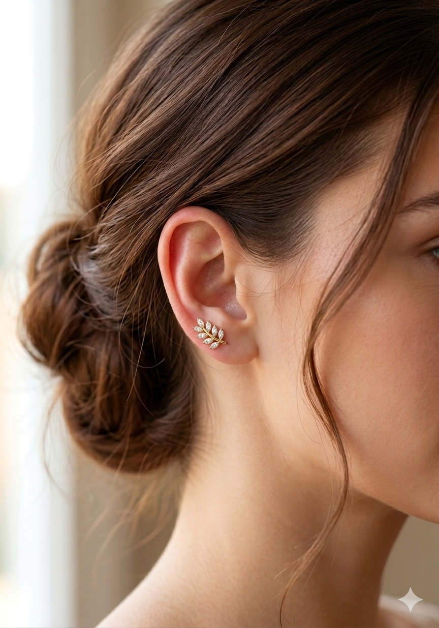 24K Gold Plated Laurel Leaf Stud Earrings | Timeless Nature-Inspired Jewelry