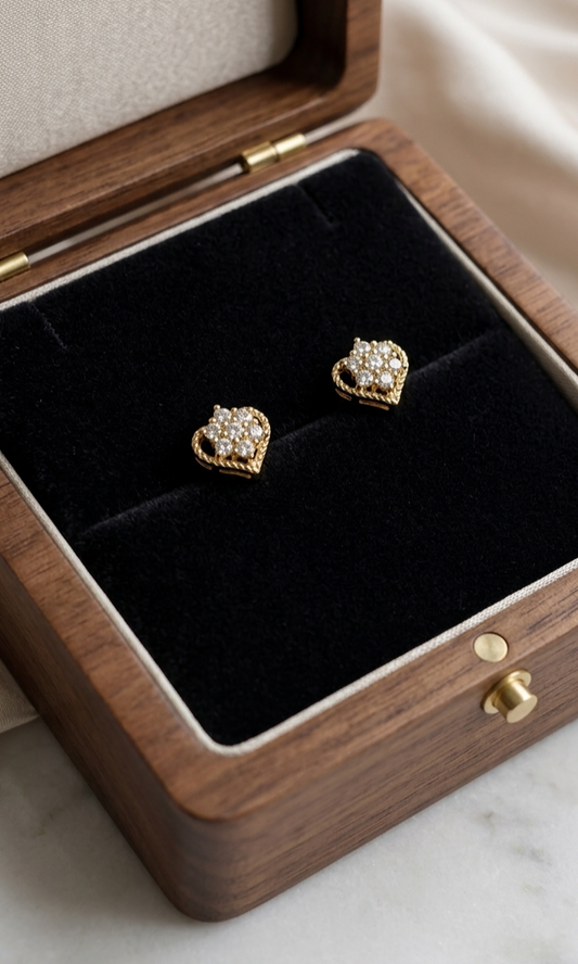 24k Gold Plated Heart Cluster Tiny Stud Earrings