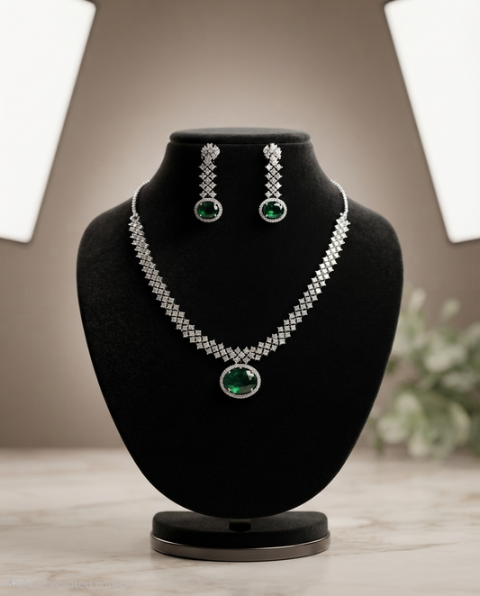 Radiant Green and Red Emerald & Diamond Replica Necklace Set